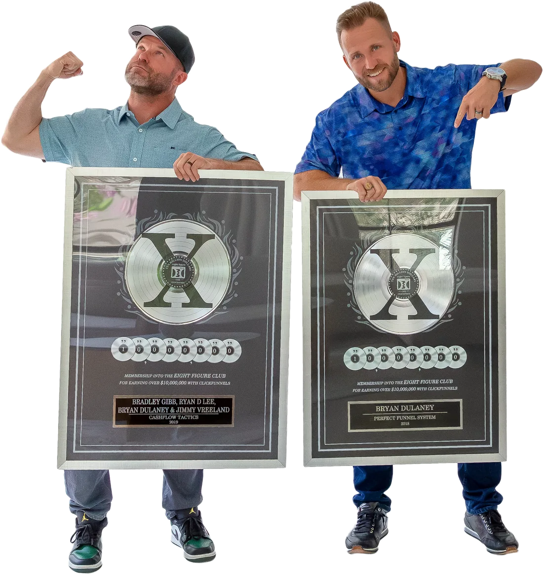 Ryan D. Lee and Bryan Dulaney holding Two Comma Club X awards